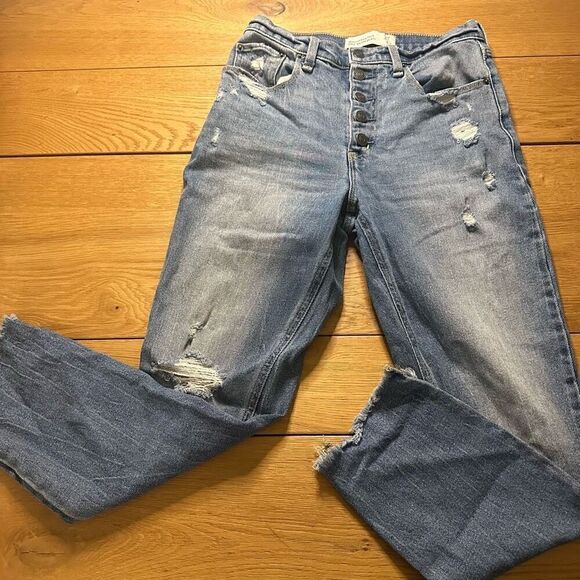 Abercrombie & Fitch mom Jean 27/4 buttonfly distressed medium wash - Picture 7 of 10